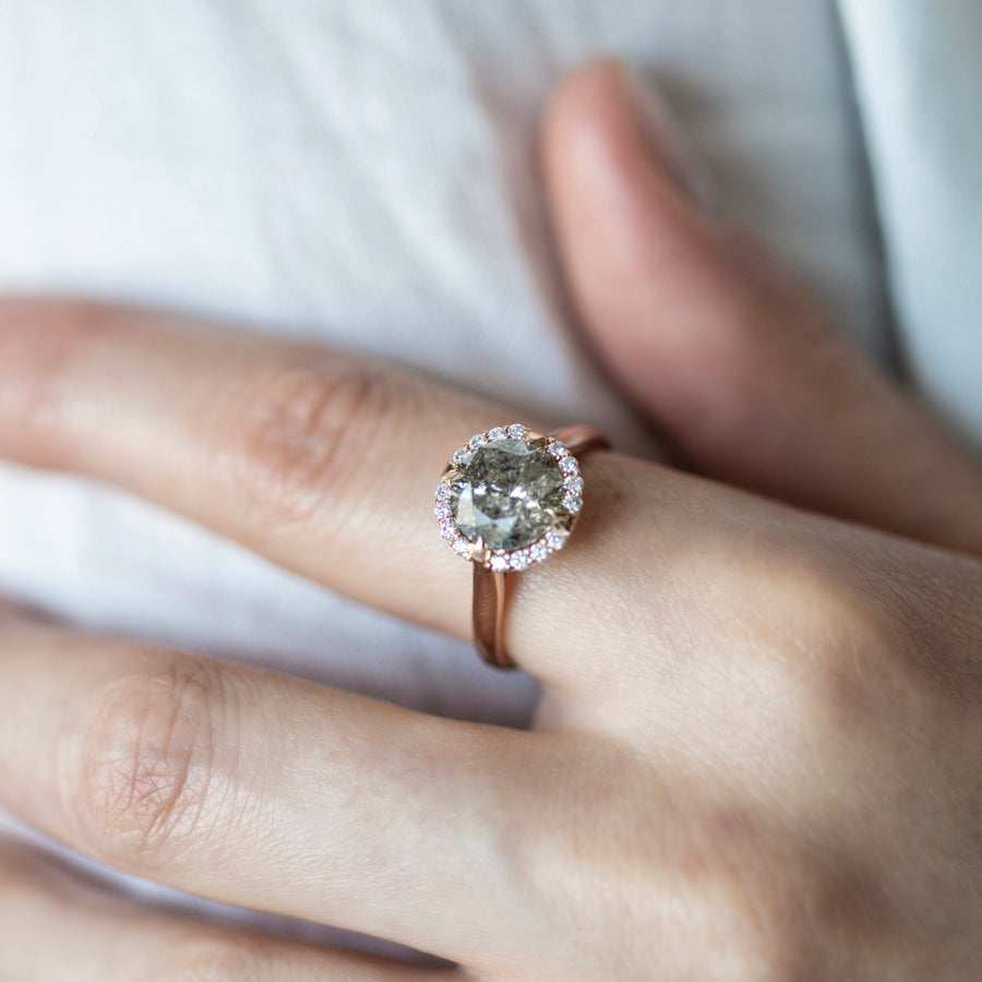 Salt and Pepper Diamond Halo Ring - 3 carat Diamond Compass Halo Engagement Ring - Designer 3-ct Rose Gold Ring