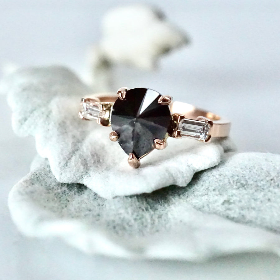 Black Diamond Baguette Engagement Ring Rose Gold - Rose Gold Black Diamond Ring