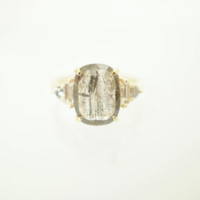 Salt and Pepper Diamond Engagement Ring, Gray Rose Cut Diamond Ring