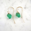 Raw Emerald Drop Earrings 14k Gold 