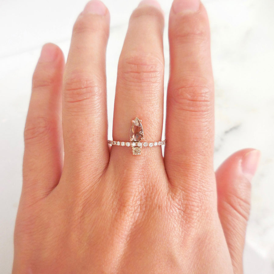 Champagne Diamond Engagement Ring - Unique Diamond Stackable Ring