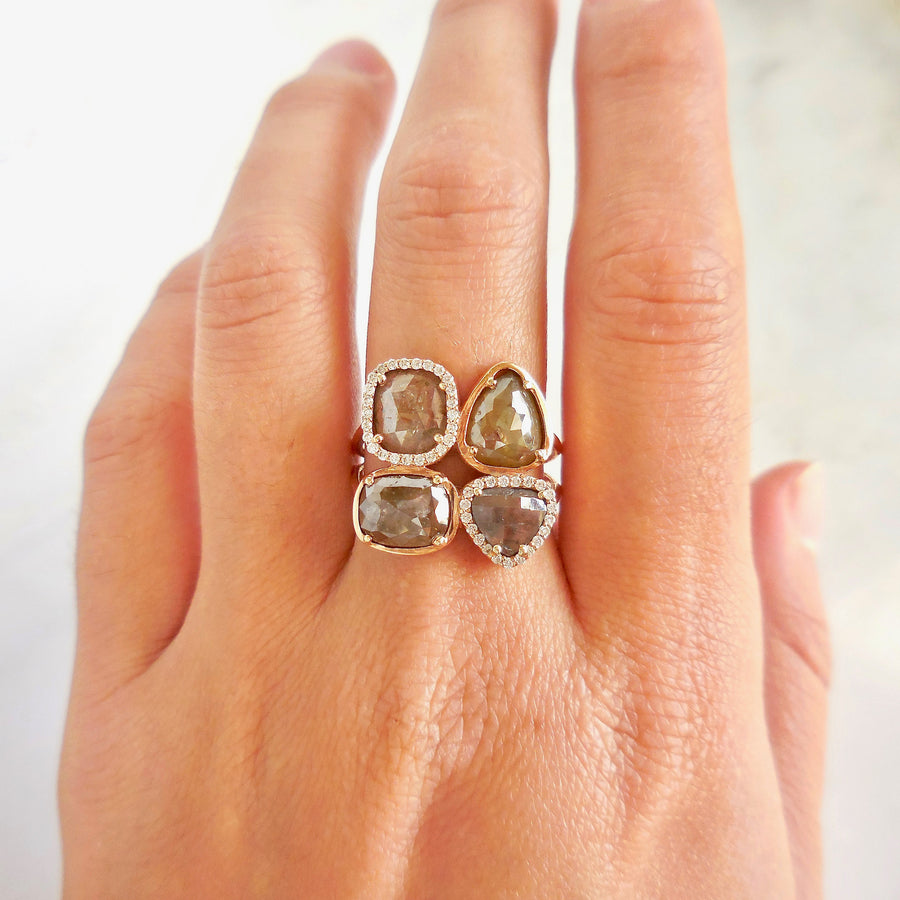 Cluster Rose Cut Diamond Ring - Rose Cut Diamond Ring - Unique Rose cut Gold Ring