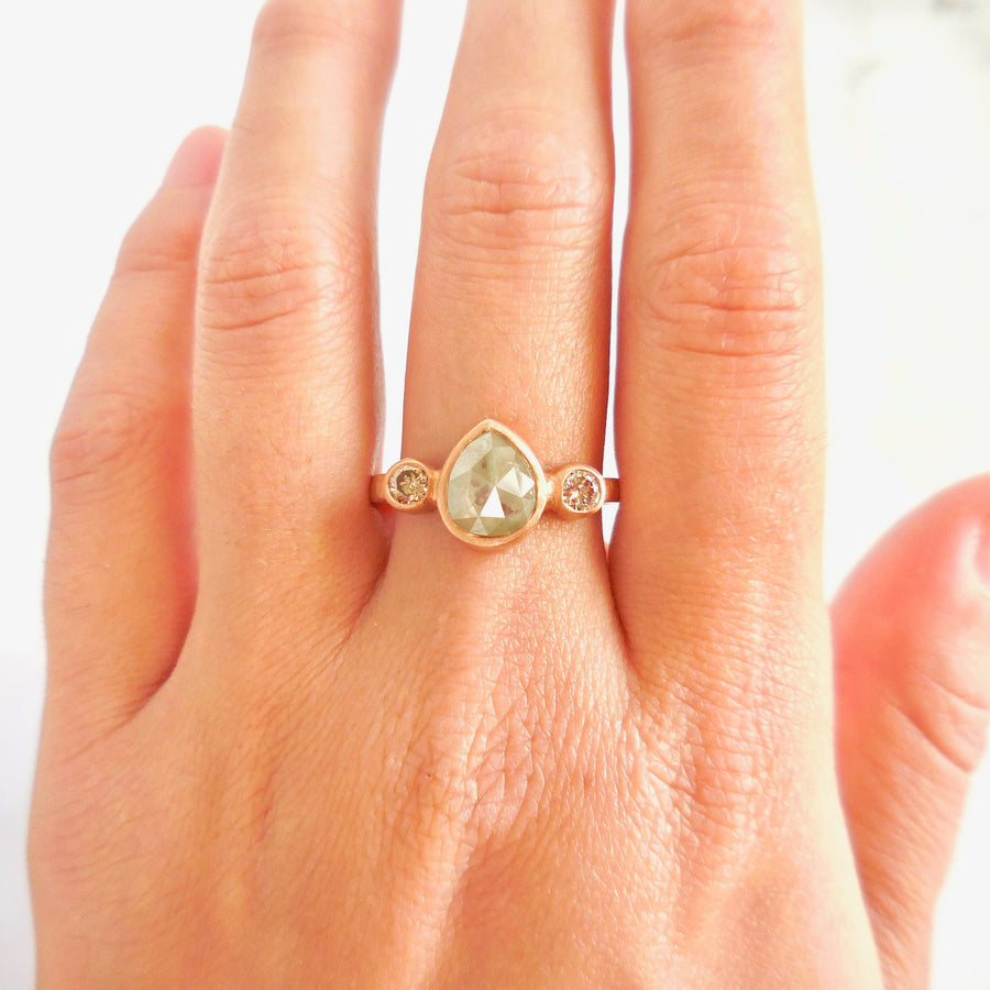 Three stone Pear Shaped Diamond Engagement Ring
