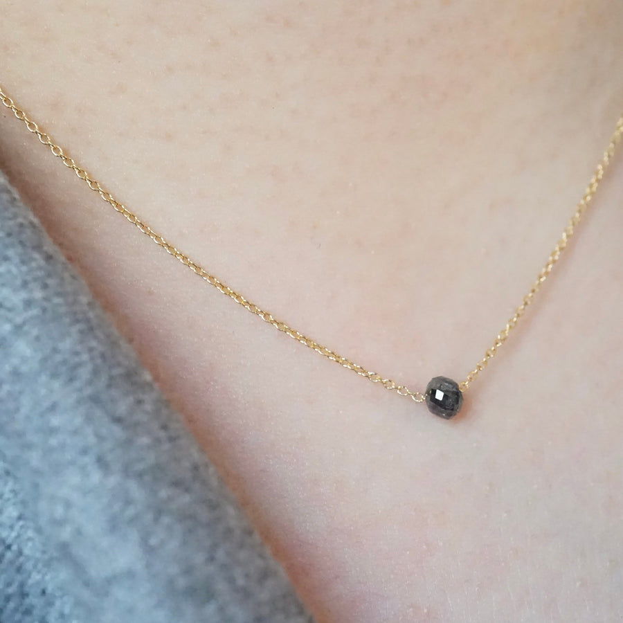 Salt and Pepper Diamond Necklace - Diamond Slider Gold Necklace - Black Diamond Necklace