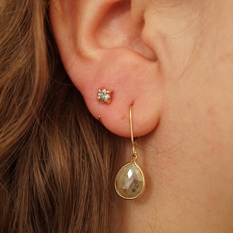 Rose Cut Diamond Earrings - Pear Rose Cut Diamond Dangle Earrings - Women's Rustic Diamond Earrings