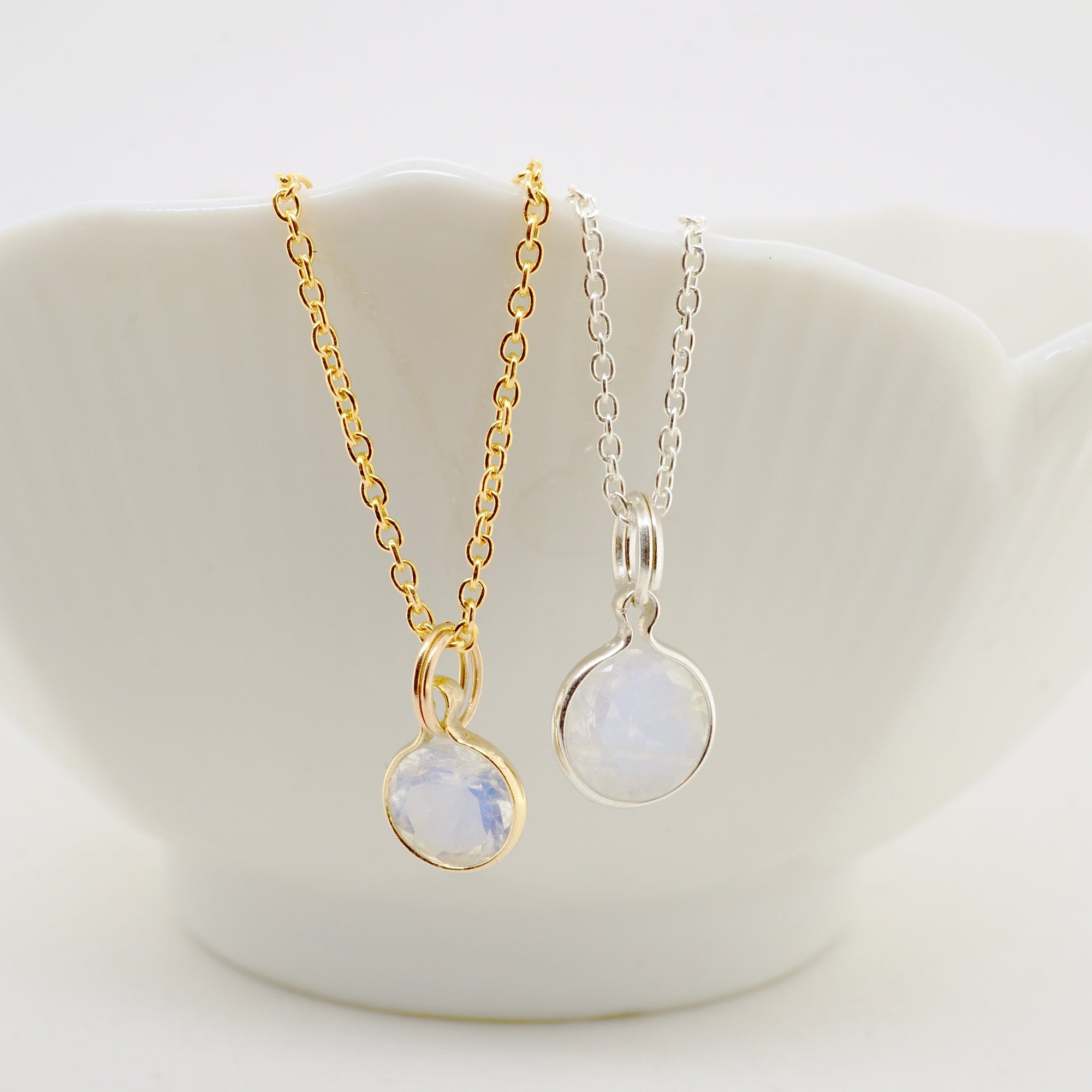 Delicate Moonstone Pendant - Moonstone Bezel Pendant in Gold or