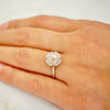Cream Rose cut Diamond Engagement Ring, Grey Diamond Halo Compass Ring
