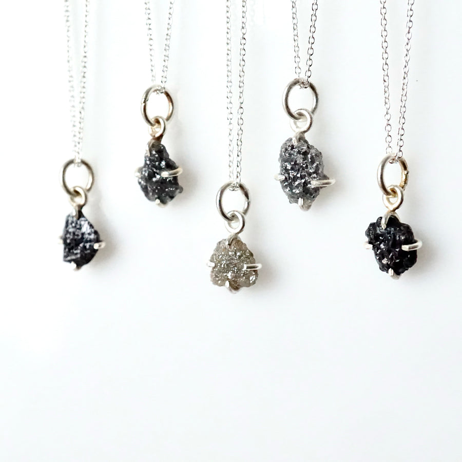 Raw Diamond Pendant Necklace - Grey Rough Diamond Necklace - Unisex Diamond Necklace
