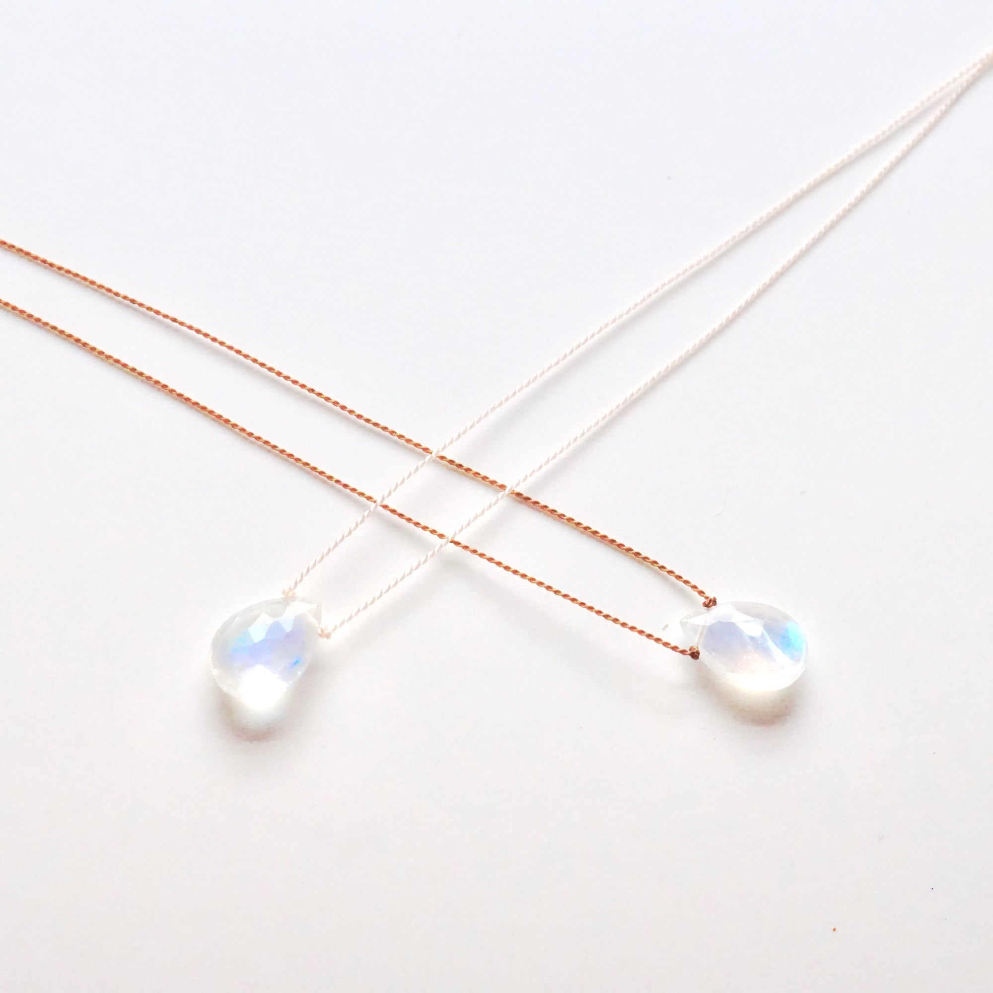 Moonstone Cord Necklace - Bead Rose Quartz Necklace - Nylon Moonstone -  JewelLUXE