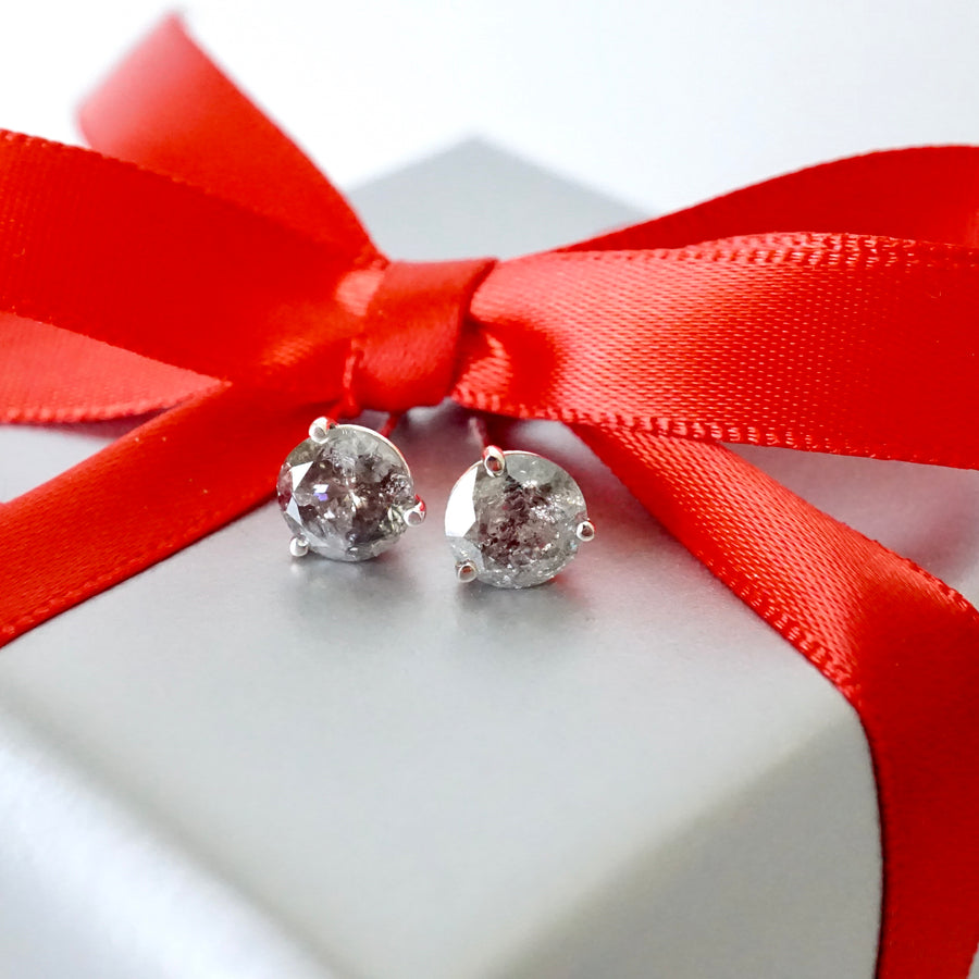 Salt and Pepper Diamond Earrings, 2 carat Diamond Stud Earrings, Silver Diamond Stud Earrings