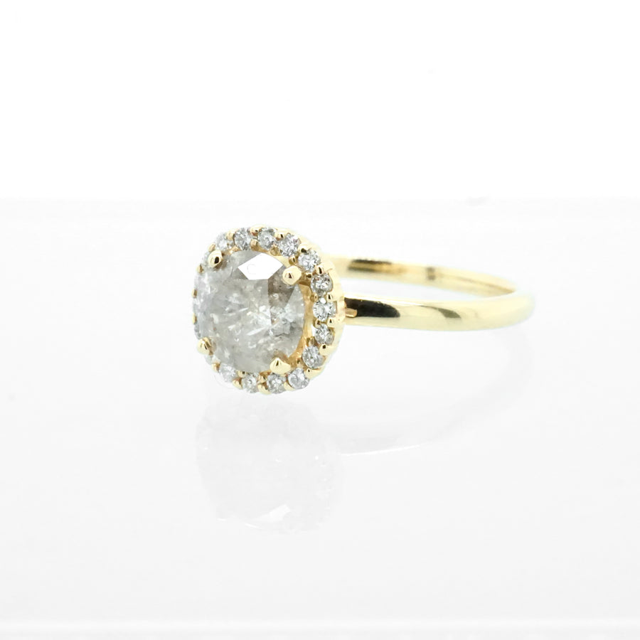 Champagne Diamond Engagement Ring - Salt and Pepper Diamond Halo Engagement Ring -