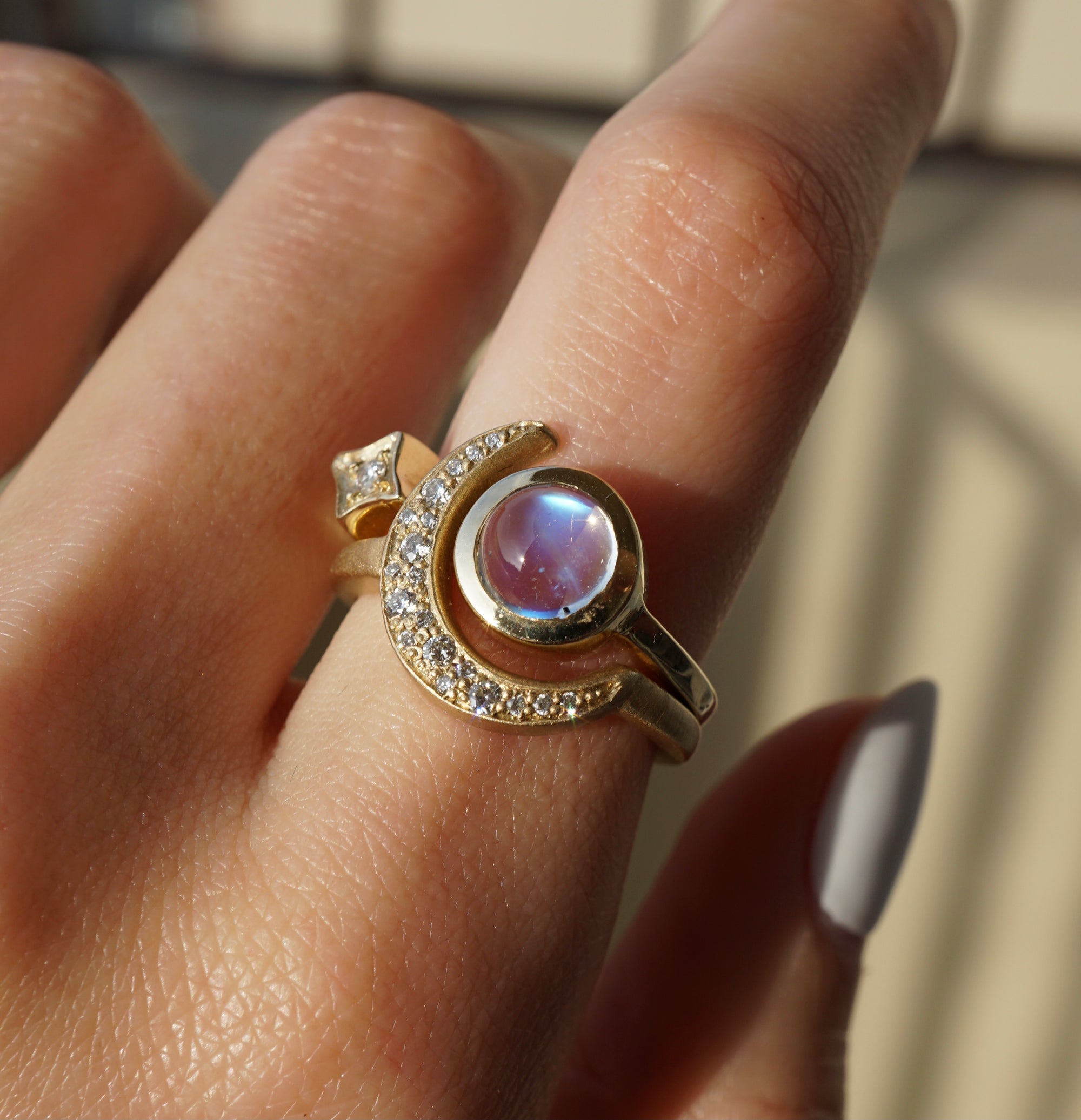 Buy Lab Opal Cosmos Moon Engagement Ring Rose Gold Celestial 3 Stone Diamond  Ring Online in India - Etsy