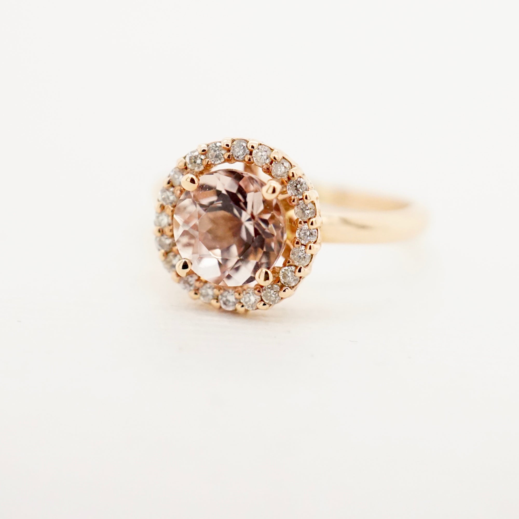 Haydee Oval Halo with Pink Morganite Engagement Ring in Gold 8x6 Natural Pink Morganite / 14kt White Gold / Sizes 4-9 Message US Your Finger Size