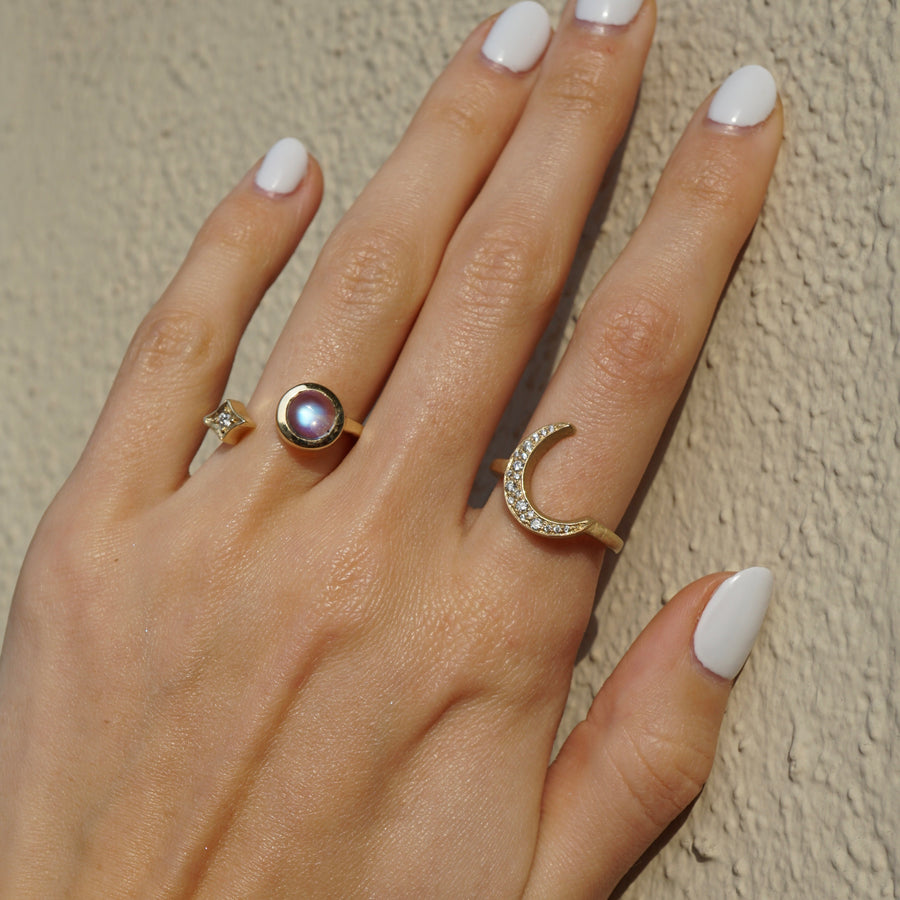 Moonstone and Star Gold Ring