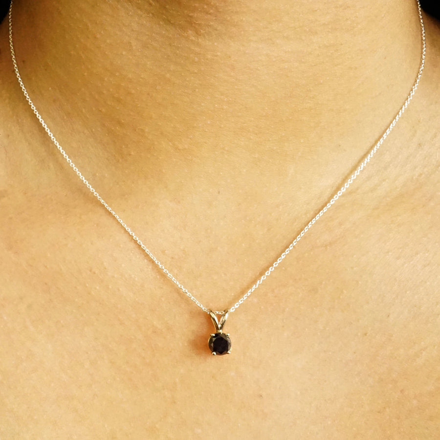 Round Black Diamond Necklace in 14k White Gold 