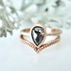 Salt and Pepper Diamond Rose Cut Ring and Gold Chevron Ring