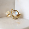 Pave Diamond Crescent Moon Ring , Moonstone and Star Set