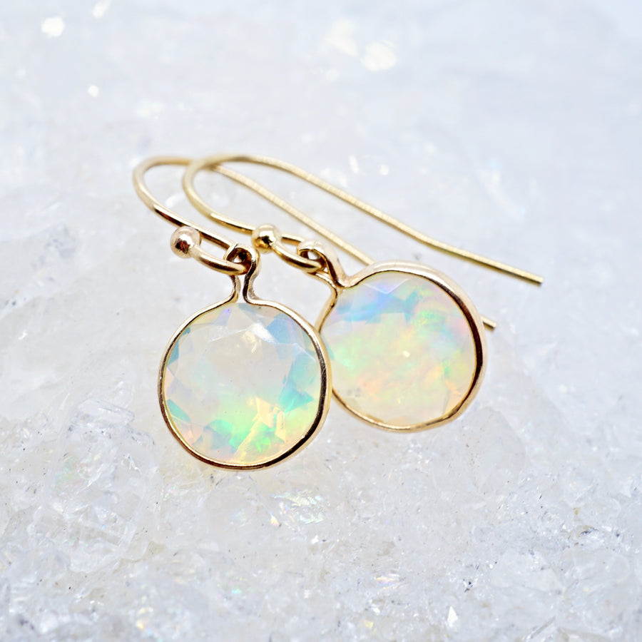 Opal Dangle Earrings, Faceted Opal Earrings, Bezel Opal Drop Earrings