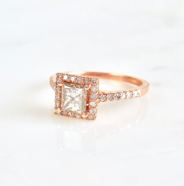Princess Cut Diamond Halo Ring - Princess Diamond Rose Gold Ring - Ros ...