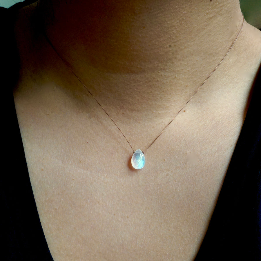 Moonstone Cord Necklace - Bead Rose Quartz Necklace - Nylon Moonstone Necklace