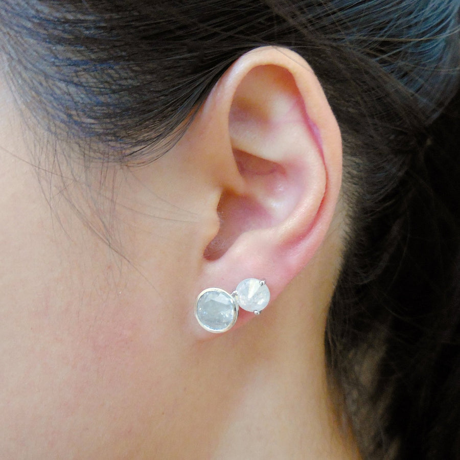 Grey Diamond Stud Earrings - Inverted Diamond Earrings - Inverted Diamond Ring
