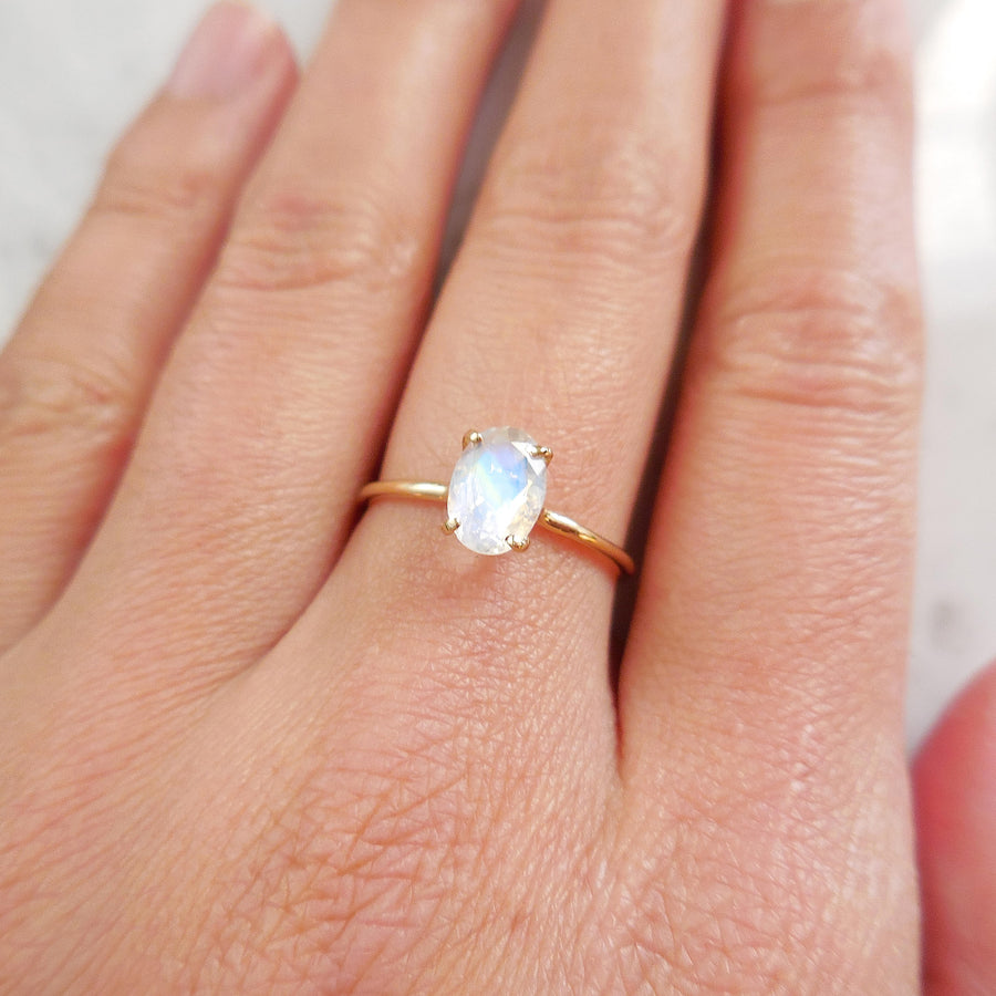 Small Oval Moonstone Solitaire Ring 