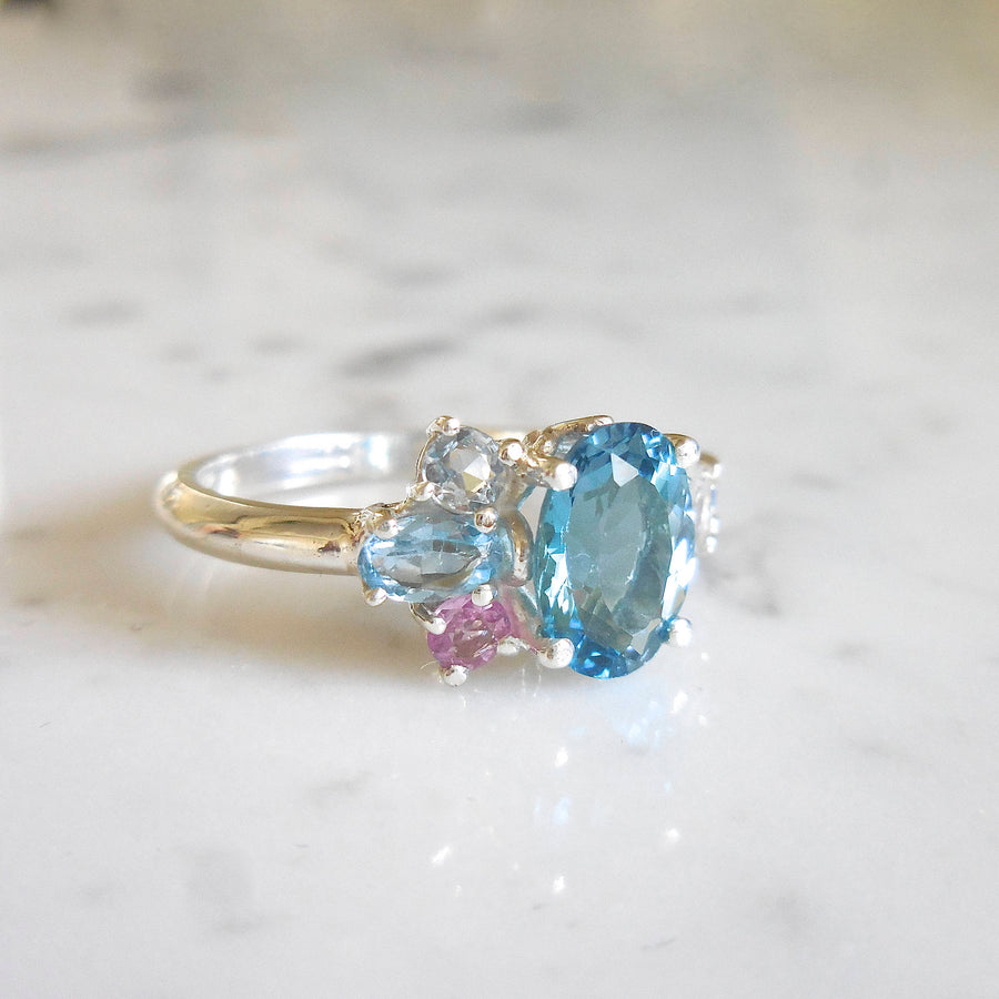 Cluster Gemstone Ring - November birthstone color - Womens Topaz Ring