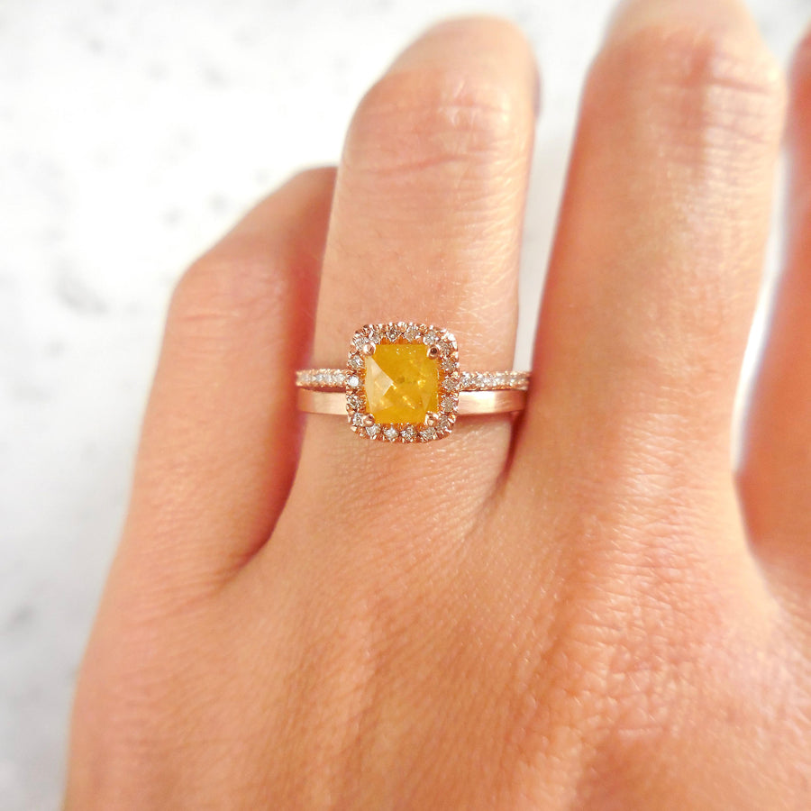 Yellow Diamond Halo Engagement Ring 