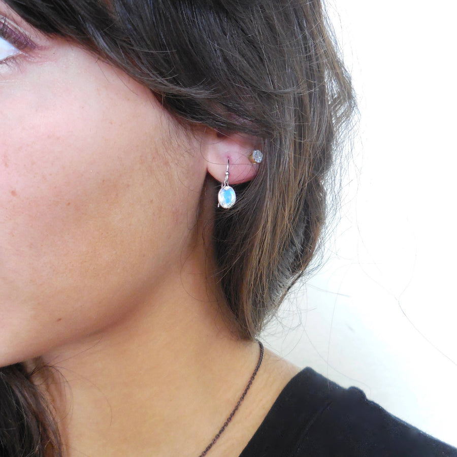 Moonstone Drop Earrings - Oval Moonstone Dangle Earrings - Moonstone Earrings 14k or Silver