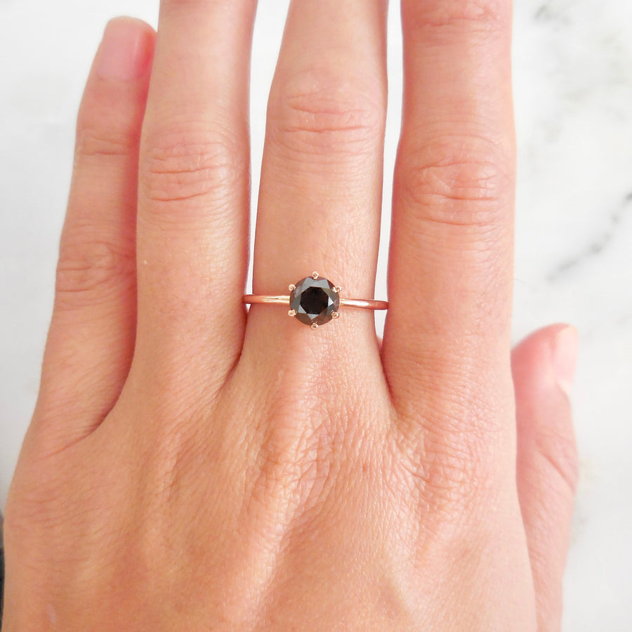 Black Diamond Solitaire Engagement Ring - 1 Carat Black Diamond Ring - Black Diamond Ring