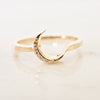 Crescent Moon Ring- Plain or Pave Diamond Crescent Moon Ring in 14K Gold or Silver - Moon Crescent Ring