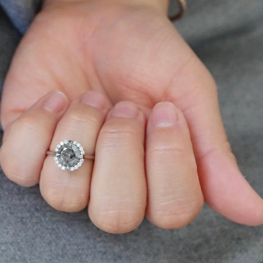 2 carat Salt and Pepper Diamond Ring - Natural Grey Diamond 14k White Gold Ring