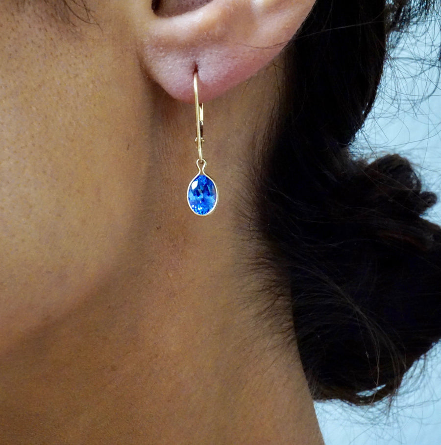 Oval Tanzanite Gold Earrings - December Birthstone Ring - Tanzanite Earrings for Women