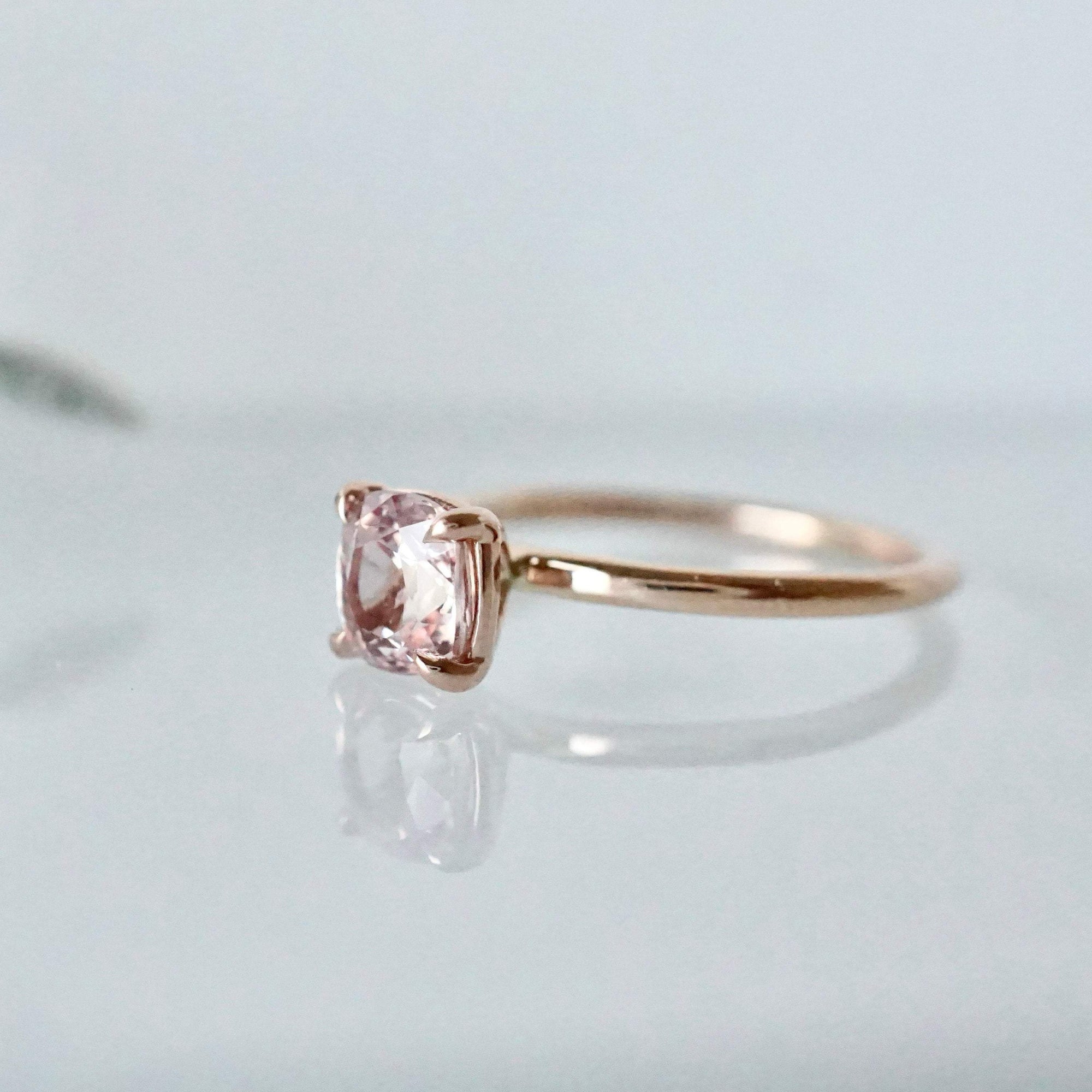 Cushion Cut Pink Sapphire Solitaire Engagement Ring 14K Rose Gold